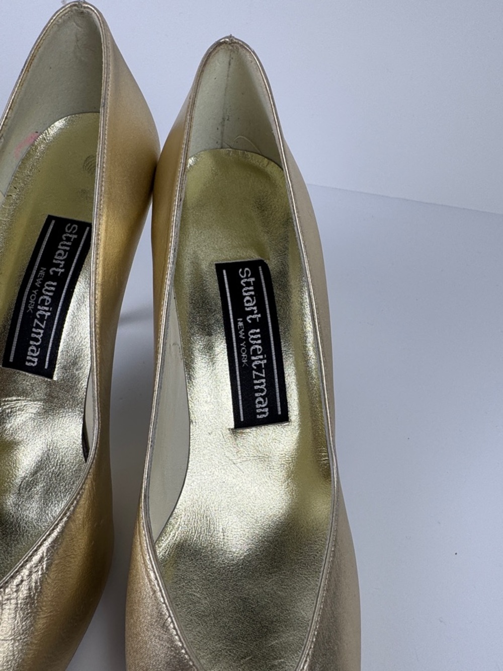 Stuart Weitzman Metallic Gold Pointed-Toe Pumps - Picture 3 of 13